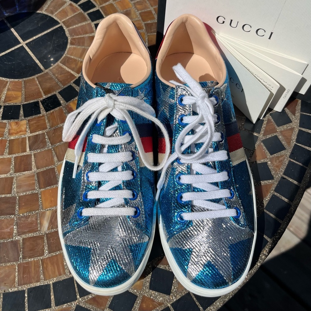 Gucci Ace Lurex Starry Sky Patriotic sneakers 7.5 / 37.5 - excellent - Picture 4 of 11